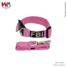 28604 - GUIA C/COLEIRA NYLON FBI ROSA 15MM