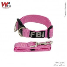 28612 - GUIA C/COLEIRA NYLON FBI ROSA 20MM